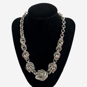 Silver Tone Necklace Graduated Knotted Chain 21" Adjustable Chunky